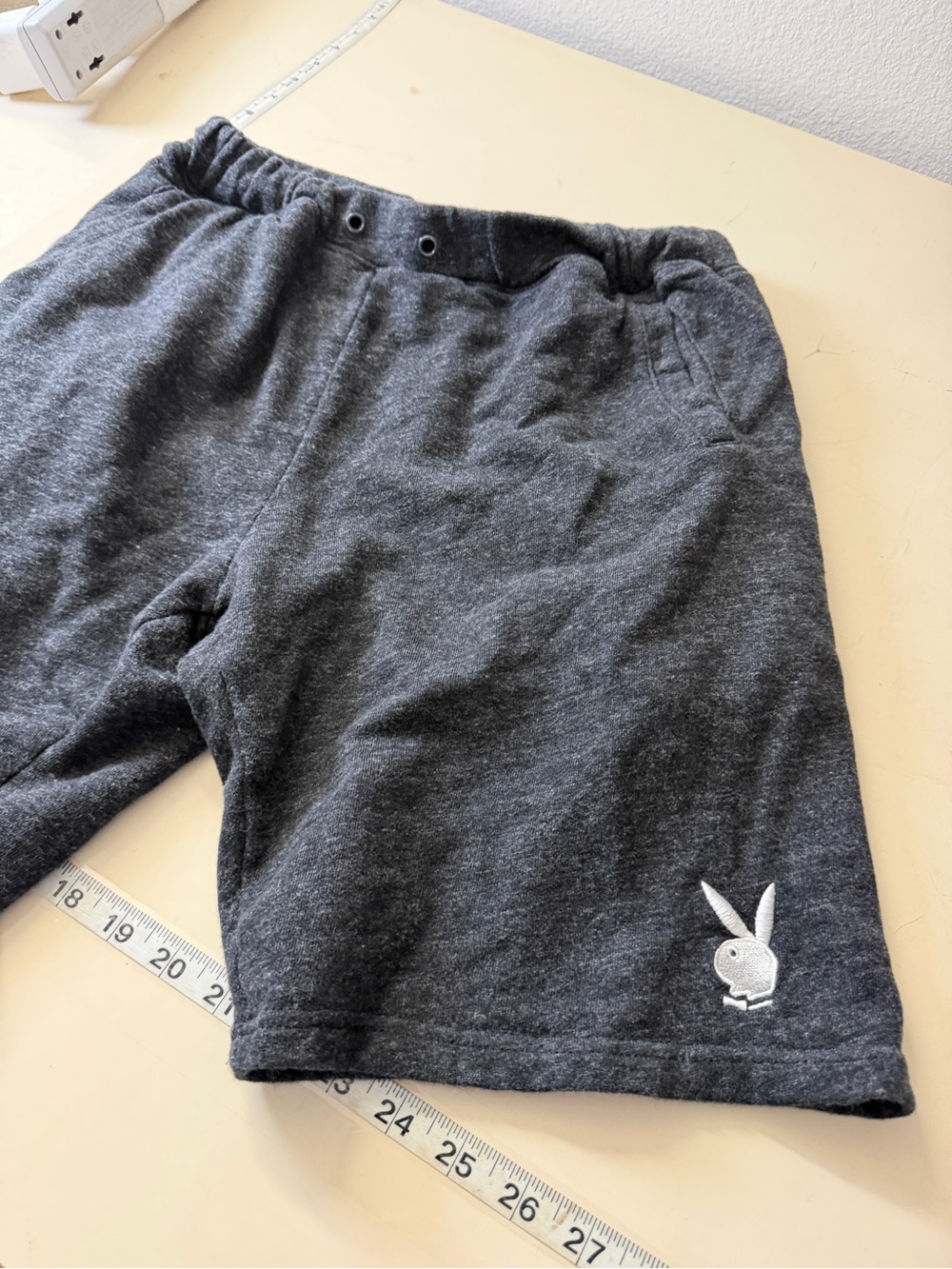 PLAYBOY Charcoal Gray Athletic Knit Shorts with Embroidered Bunny